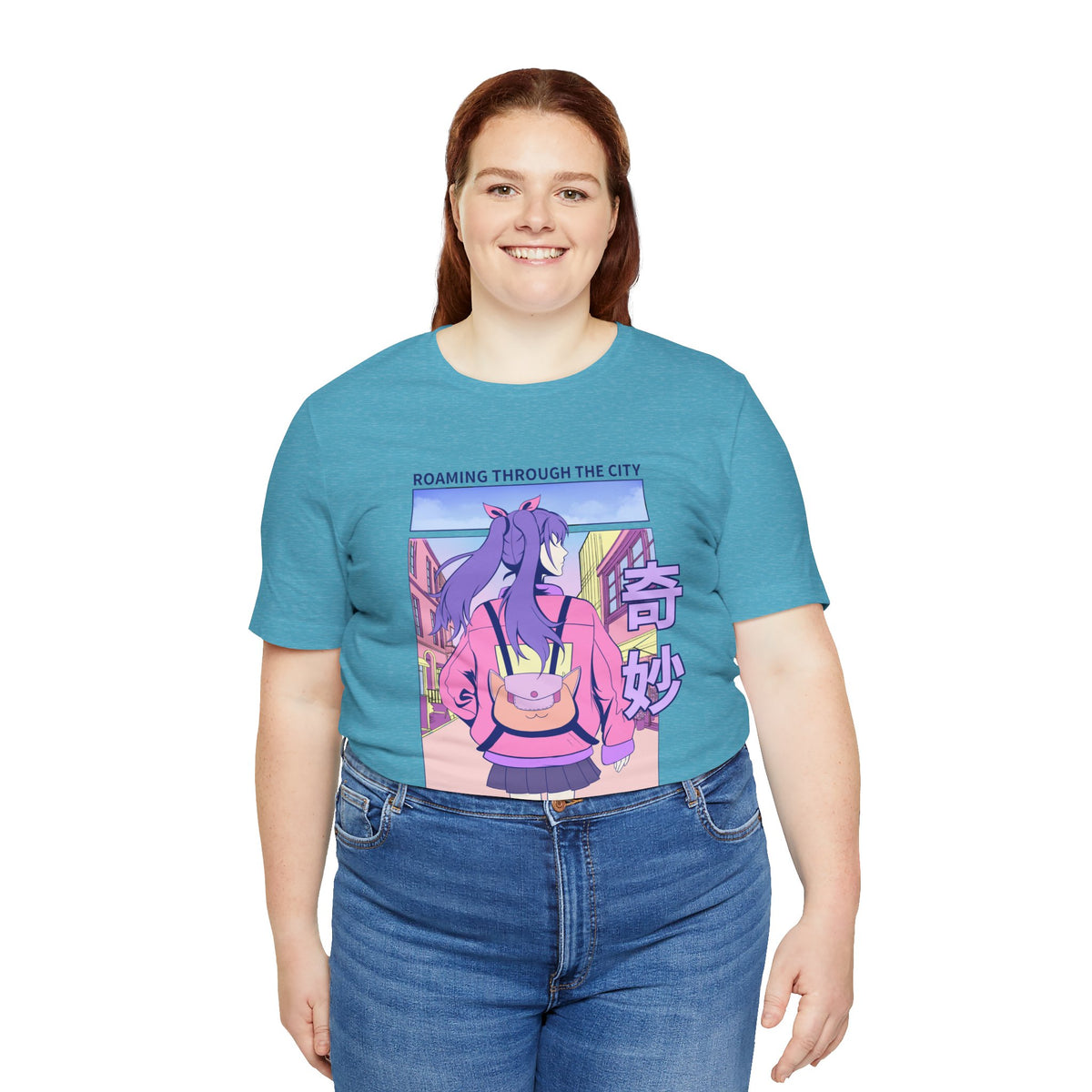 Roaming Through The City Anime Girl Tee — Vaporwave Cityscape Shirt