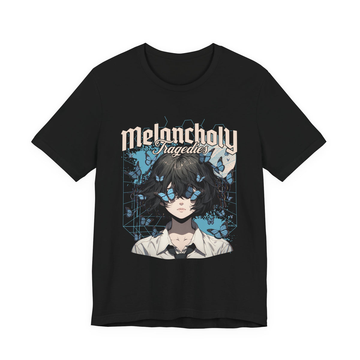 Melancholy Tragedia Anime Tee — Blue Butterflies Graphic T-Shirt