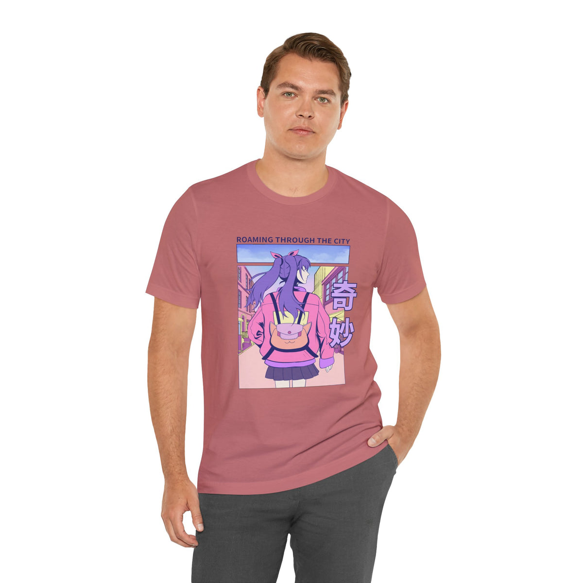 Roaming Through The City Anime Girl Tee — Vaporwave Cityscape Shirt