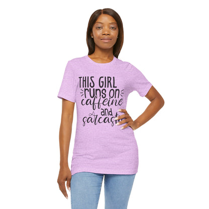 Funny Women’s Tee — "This Girl Runs on Caffeine and Sarcastic"