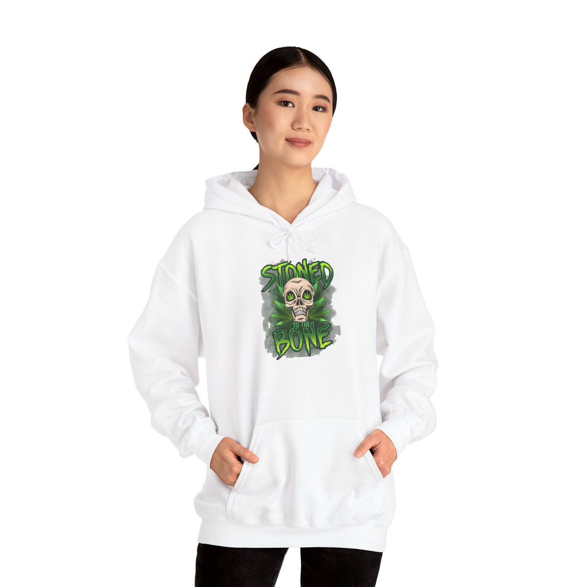 Skull 'Stoned Bone' Hoodie – Green Cannabis Skull Graphic Pullover