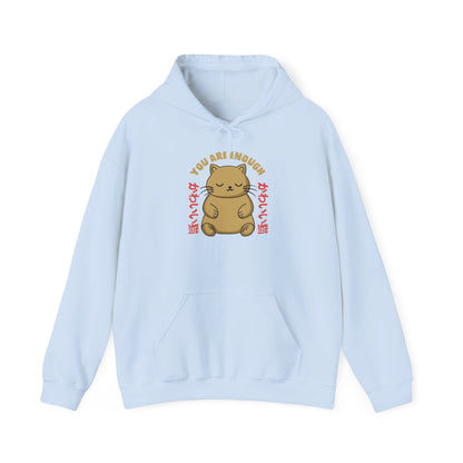 Hoodie — Cute 'You Are Enough' Kawaii Cat Comfort Hoodie
