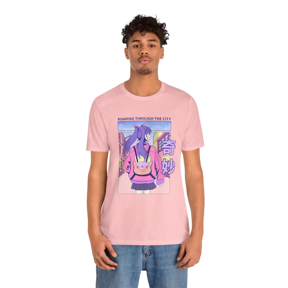 Roaming Through The City Anime Girl Tee — Vaporwave Cityscape Shirt