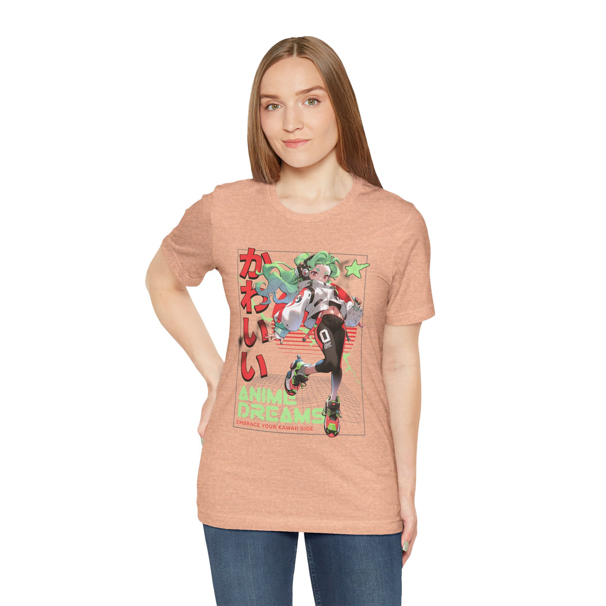 Anime Dreams Kawaii Tee — Neon Retro Anime Girl Graphic T-Shirt