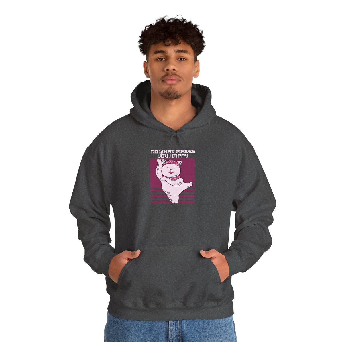 Hoodie — Retro Pink Cat 'Do What Makes You Happy' Graphic Sweatshirt