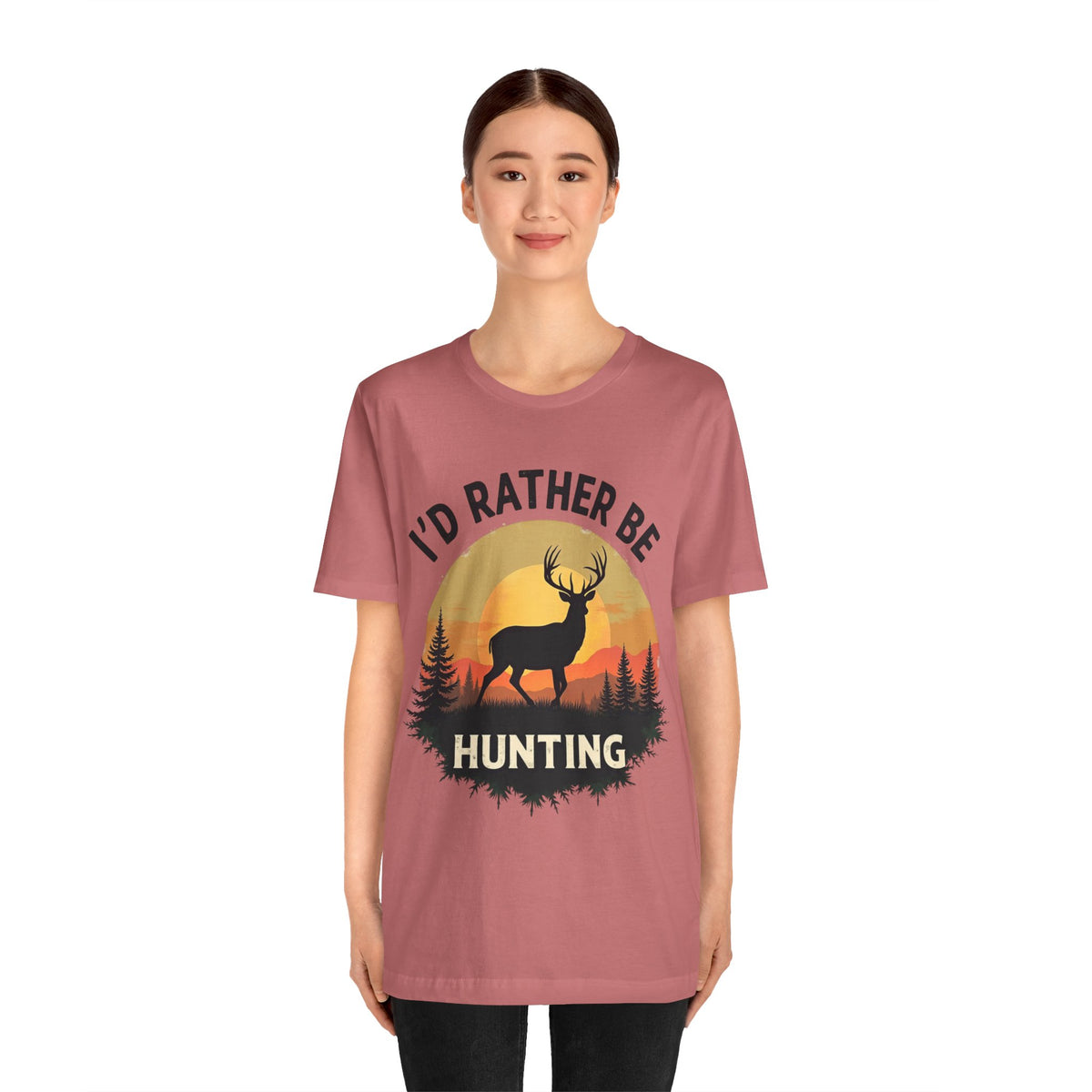 I'd Rather Be Hunting T‑Shirt — Deer Sunset Outdoor Hunting Tee