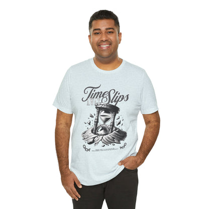Time Slips Hourglass T‑Shirt — Vintage Black & White Graphic Tee