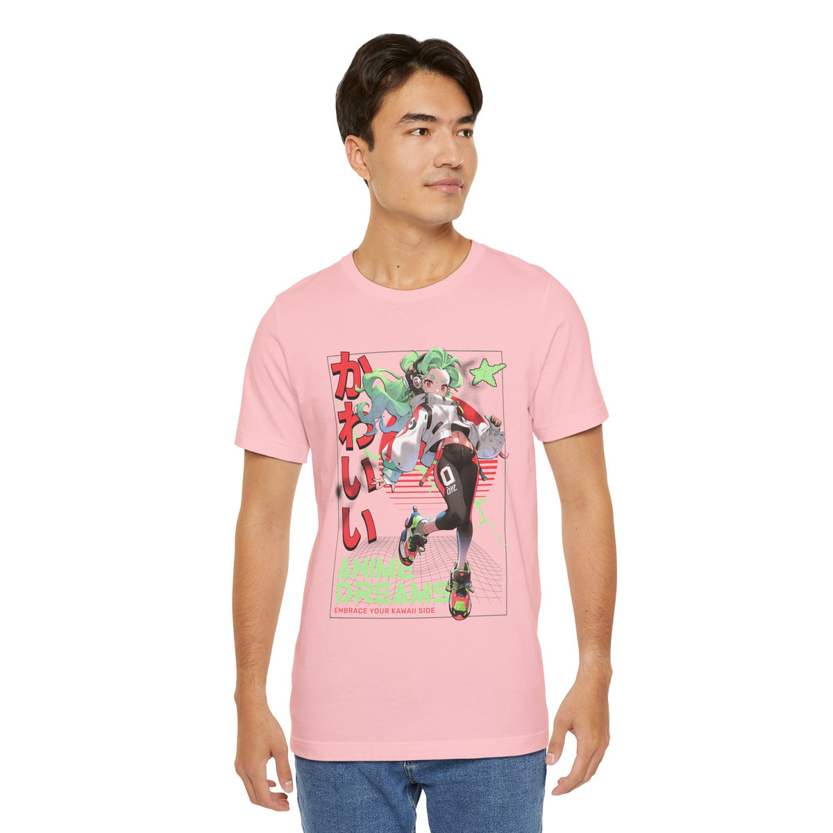 Anime Dreams Kawaii Tee — Neon Retro Anime Girl Graphic T-Shirt