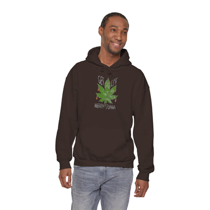 Cannabis Leaf Hoodie - "Get High" Retro Green Graphic Pullover