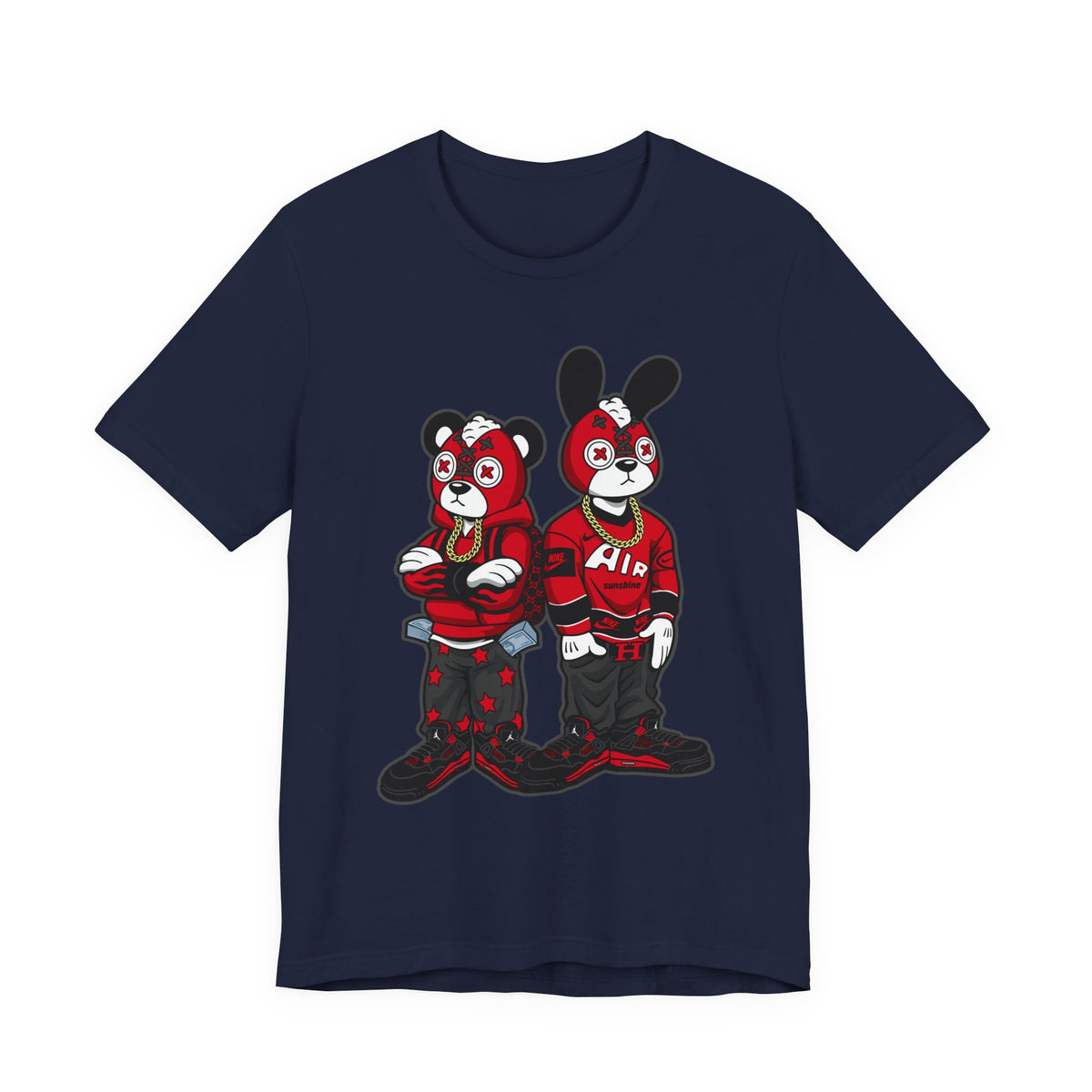 Streetwear Cartoon Bear & Bunny Tee — Hip Hop Graphic T-Shirt