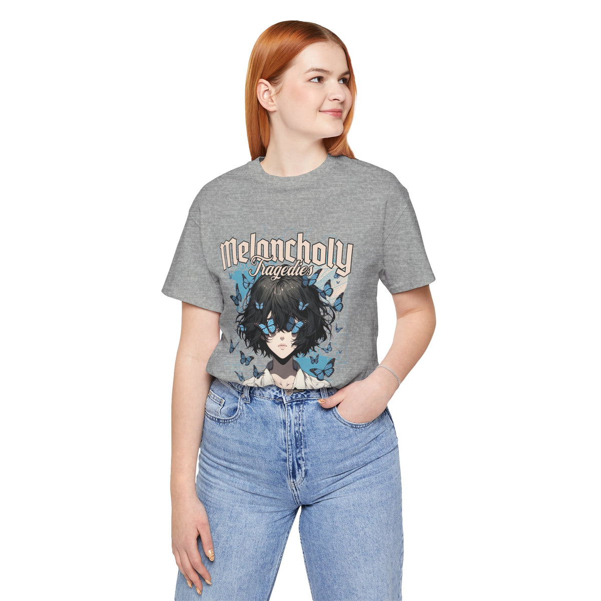 Melancholy Tragedia Anime Tee — Blue Butterflies Graphic T-Shirt