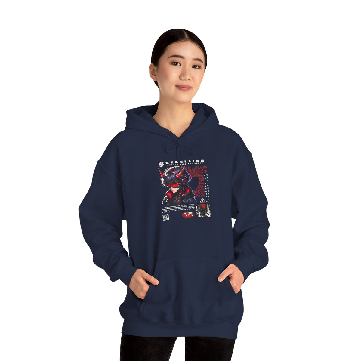 Cyber Samurai Hoodie — Futuristic Red Oni Graphic Pullover