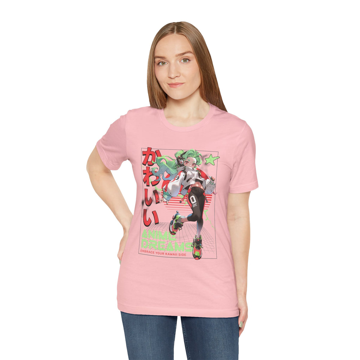 Anime Dreams Kawaii Tee — Neon Retro Anime Girl Graphic T-Shirt