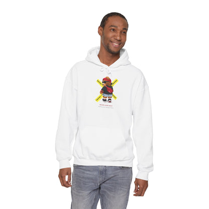 Hockey Bear Graphic Hoodie — 'Never Give Up' Cozy Skate Sweatshirt