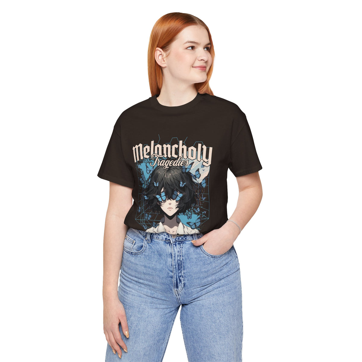 Melancholy Tragedia Anime Tee — Blue Butterflies Graphic T-Shirt