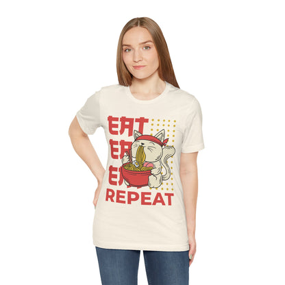 Ramen Cat Tee — "Eat Sleep Repeat" Cute Noodle Lover T-Shirt