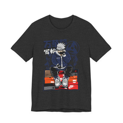 Anime Sneakerhead Tee — Sitting Character on Shoe Boxes with Japanese Text