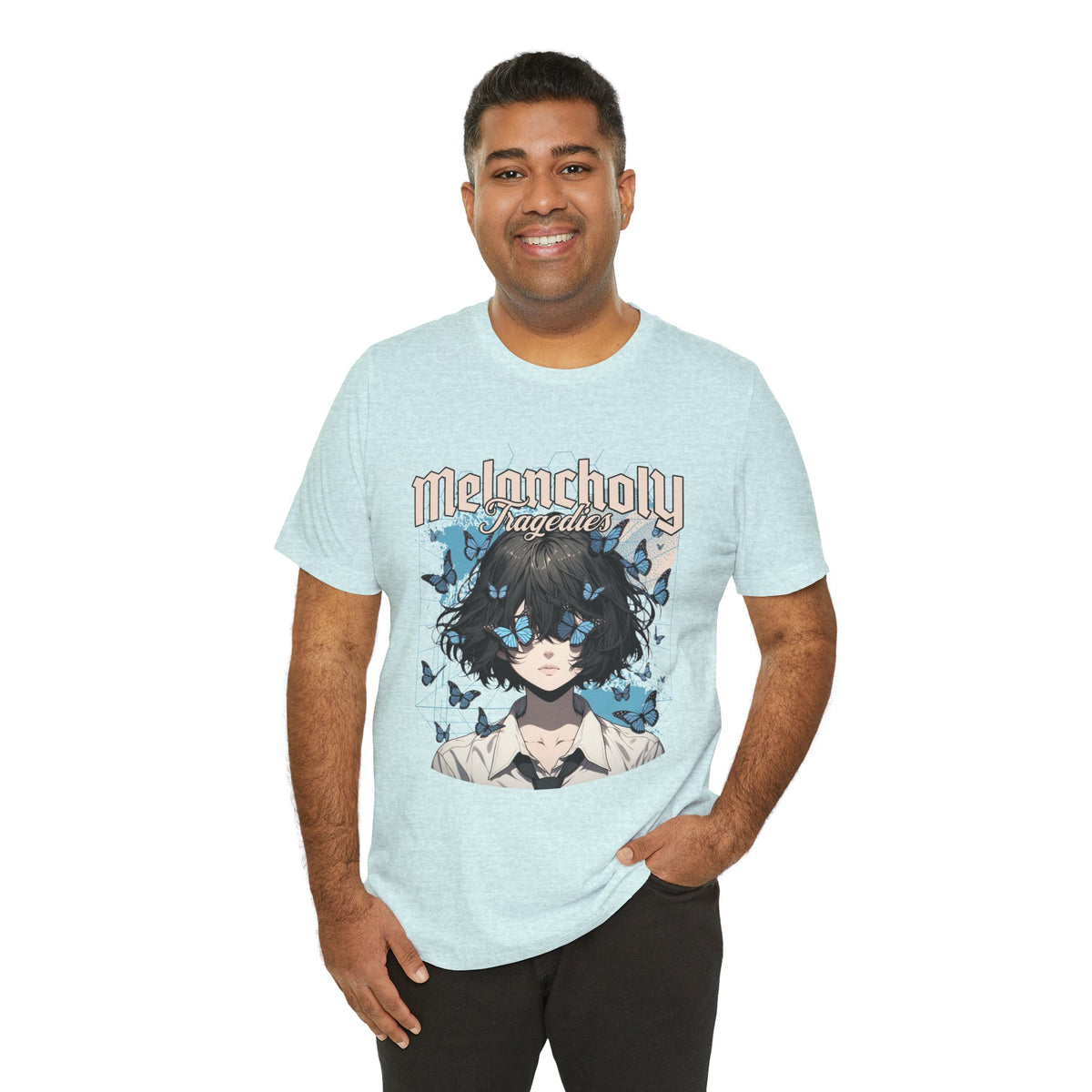 Melancholy Tragedia Anime Tee — Blue Butterflies Graphic T-Shirt