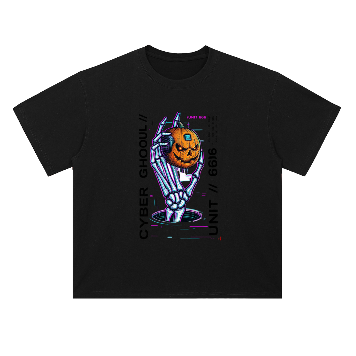 Cyber Punk Unit 666 Pumpkin Graphic Drop Shoulder Tee