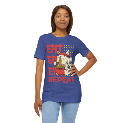Ramen Cat Tee — "Eat Sleep Repeat" Cute Noodle Lover T-Shirt