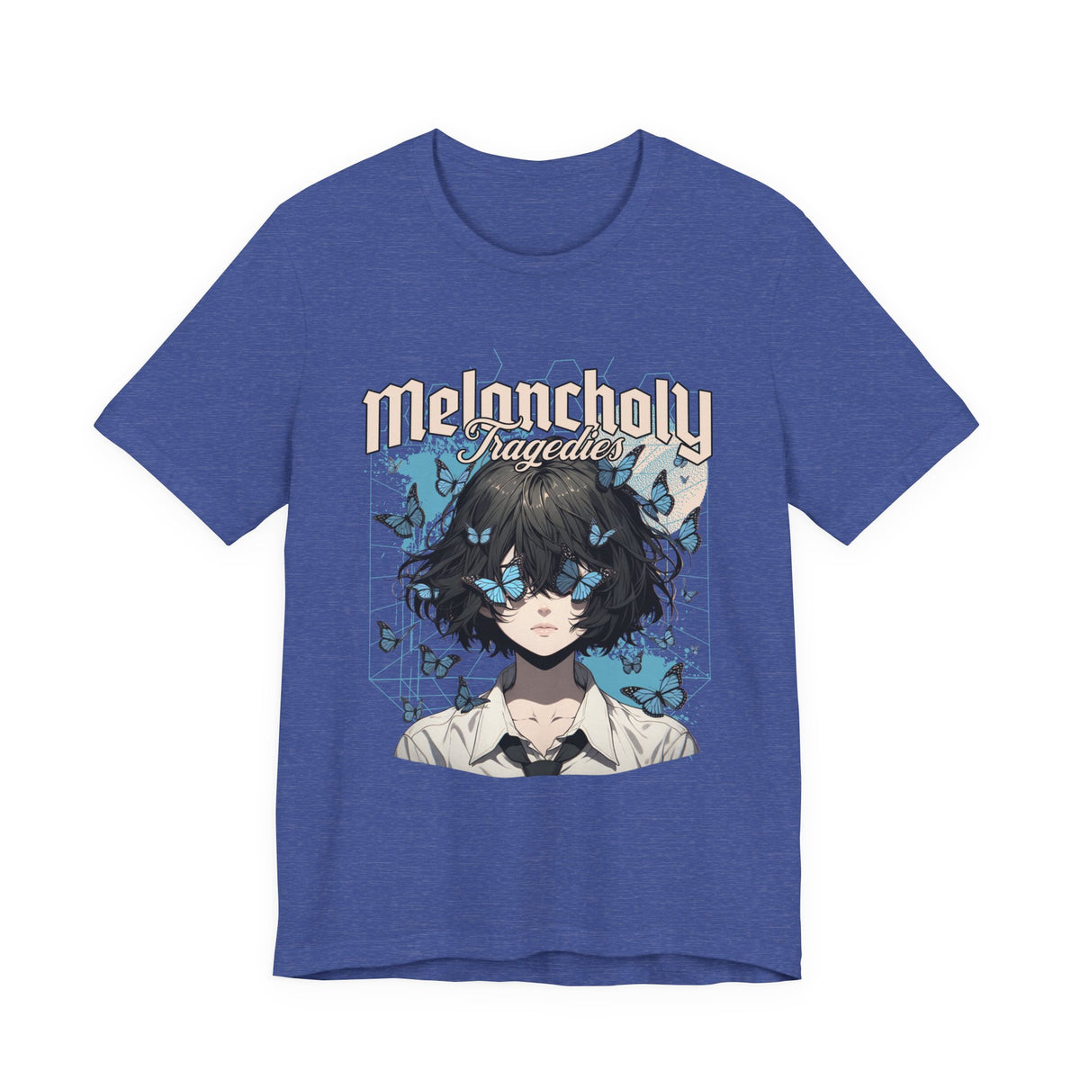 Melancholy Tragedia Anime Tee — Blue Butterflies Graphic T-Shirt