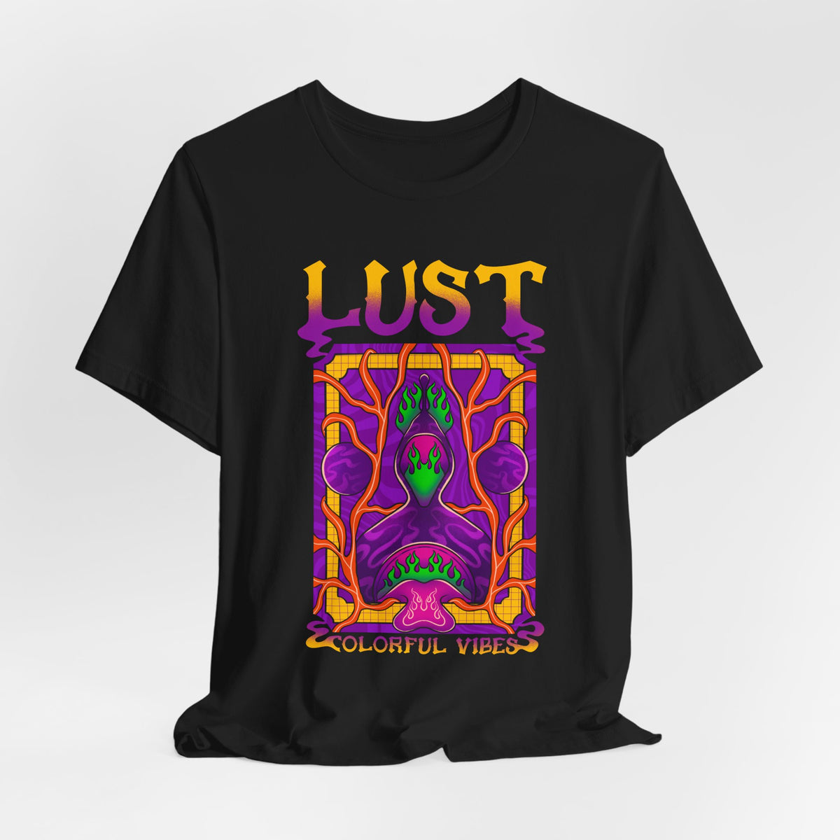 Lust Colorful Vibes Graphic Tee — Psychedelic Tarot-Inspired T-Shirt