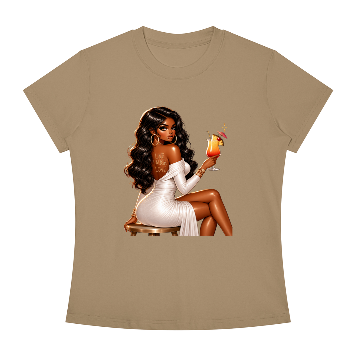 Glamorous Woman with Cocktail Women’s Slim-Fit Tee
