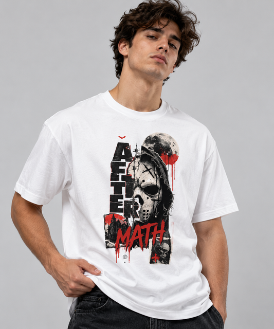 Aftermath Skull and Moon Grunge Graphic Drop Shoulder Tee