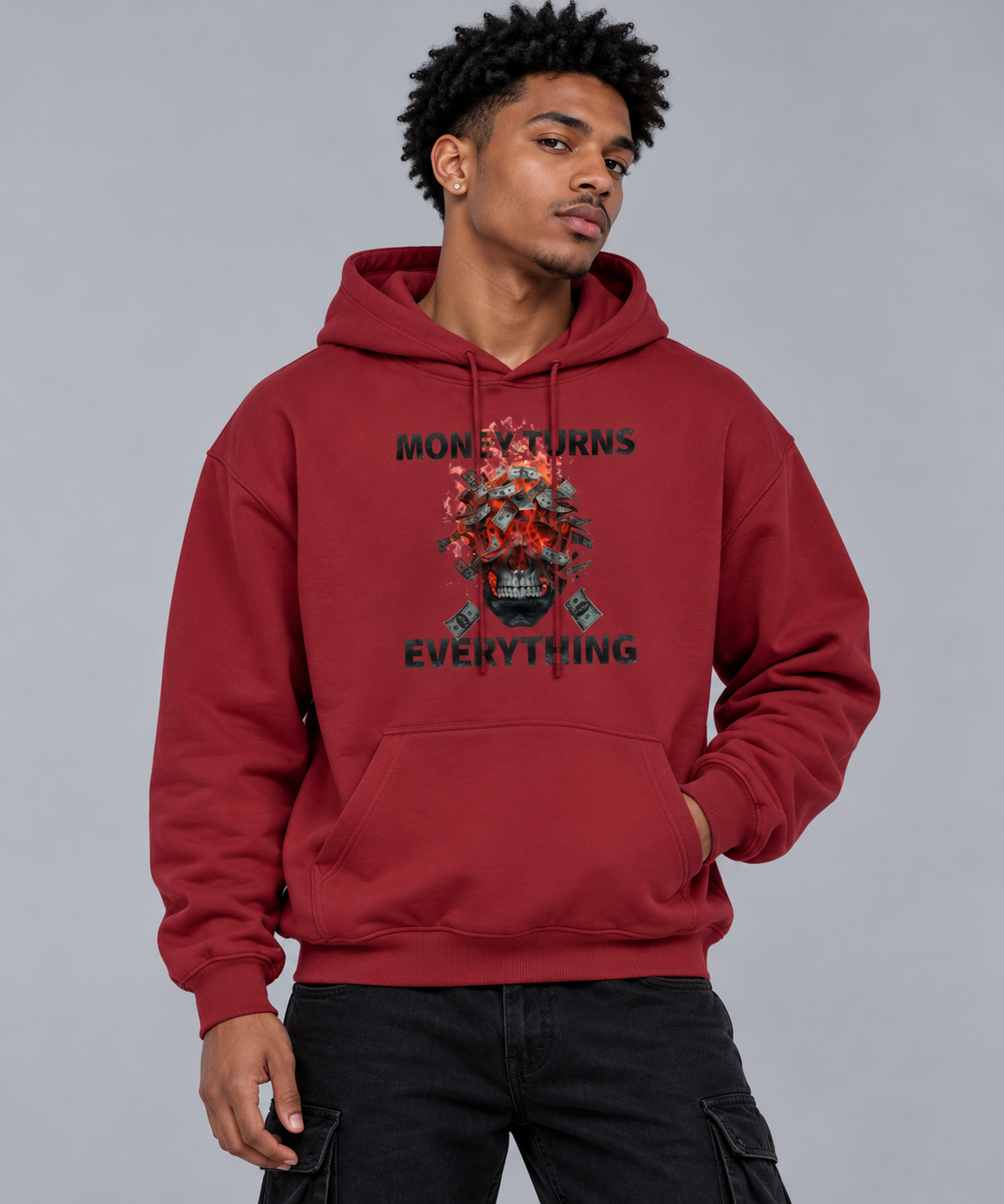 Burning Money Two-Sided Graphic Drop Shoulder Hoodie