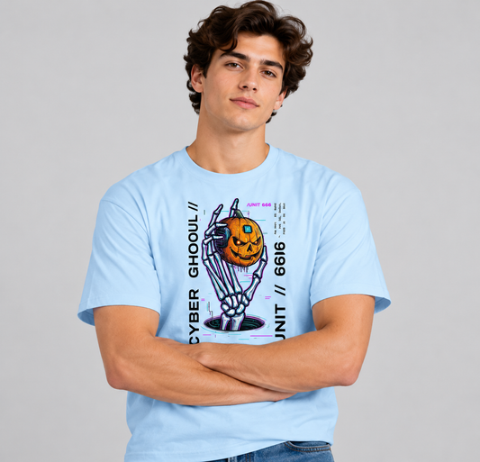 Cyber Punk Unit 666 Pumpkin Graphic Drop Shoulder Tee