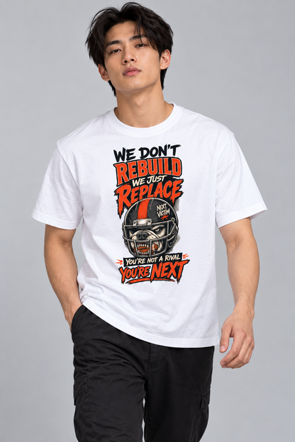 We Don't Rebuild Replace Hockey Mask Graphic Drop Shoulder Tee