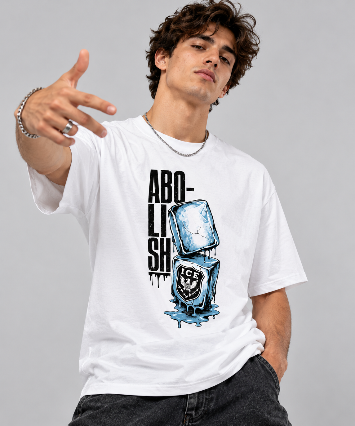 Abolish ICE Melting Ice Cube Graphic Drop Shoulder Tee