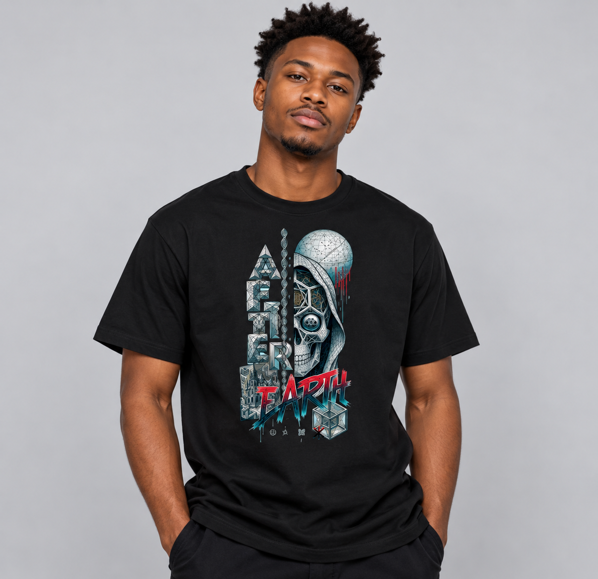 After Earth Futuristic Skull Graphic Drop Shoulder Tee