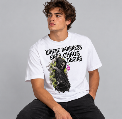 Where Darkness Ends Grim Reaper Graphic Drop Shoulder Tee