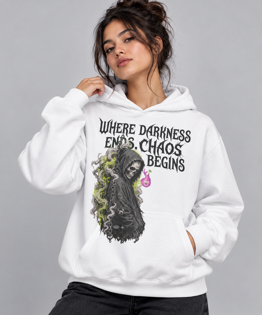 Where Darkness Ends Grim Reaper Graphic Drop Shoulder Hoodie