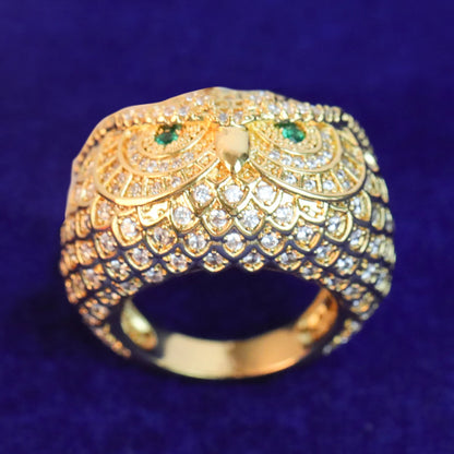 Bubble Letter Owl Iced Out Ring Men Real Gold Plated Brass Cubic Zircon Hip Hop Jewelry
