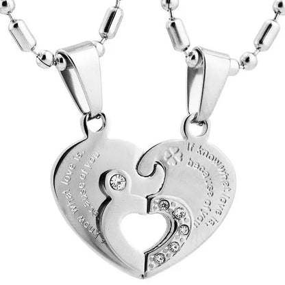 Two Hearts Stainless Steel Couples Necklace Set