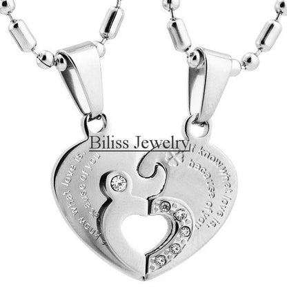 Two Hearts Stainless Steel Couples Necklace Set