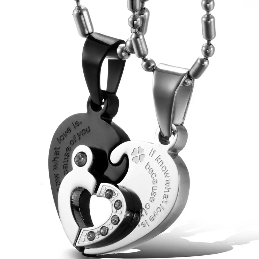 Two Hearts Stainless Steel Couples Necklace Set