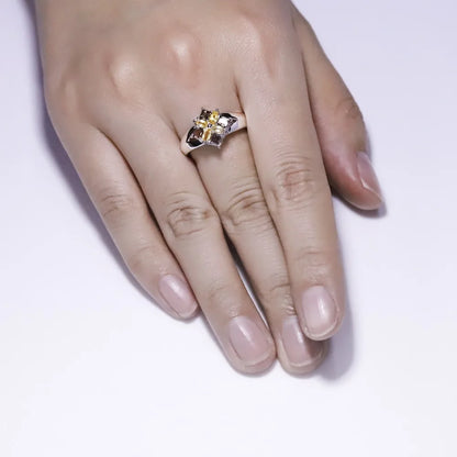 Gem's Ballet Multicolor Natural Smoky Quartz Citrine Cocktail Ring 925 Sterling Silver Flower Rings For Women Fine Jewelry