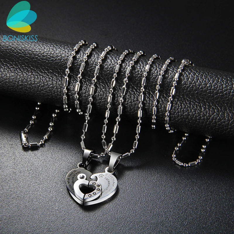 Two Hearts Stainless Steel Couples Necklace Set