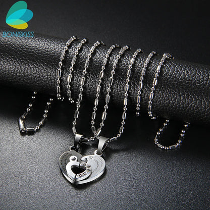 Two Hearts Stainless Steel Couples Necklace Set