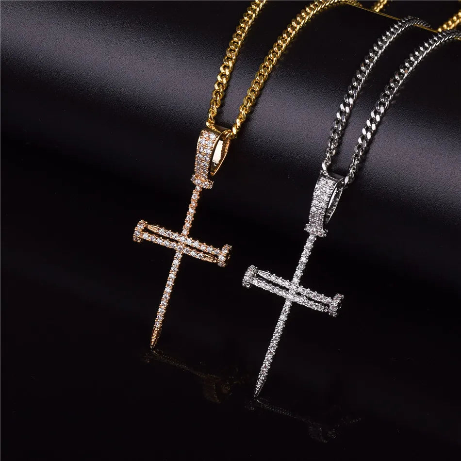 Radiant Nail Cross Cubic Zirconia Necklace