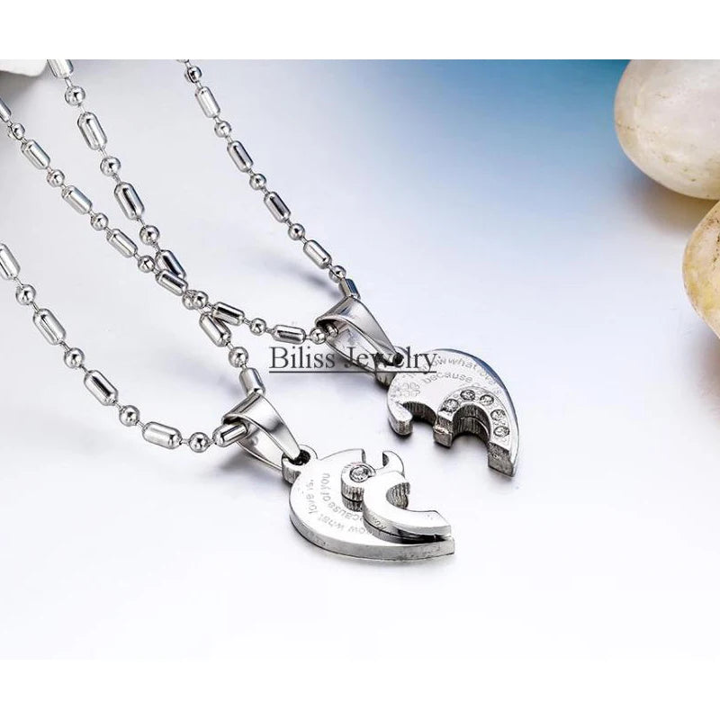 Two Hearts Stainless Steel Couples Necklace Set