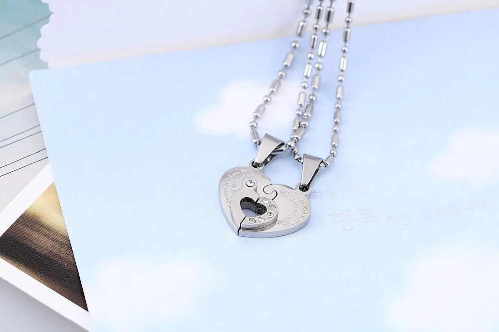 Two Hearts Stainless Steel Couples Necklace Set