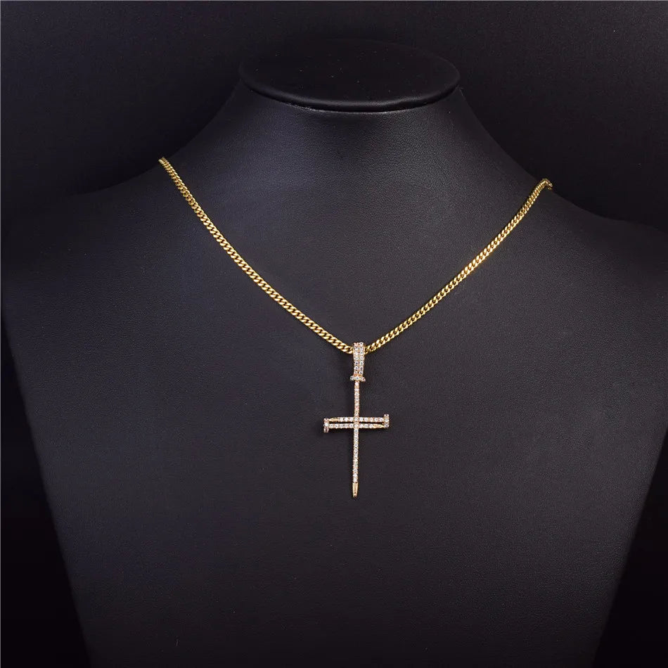 Radiant Nail Cross Cubic Zirconia Necklace