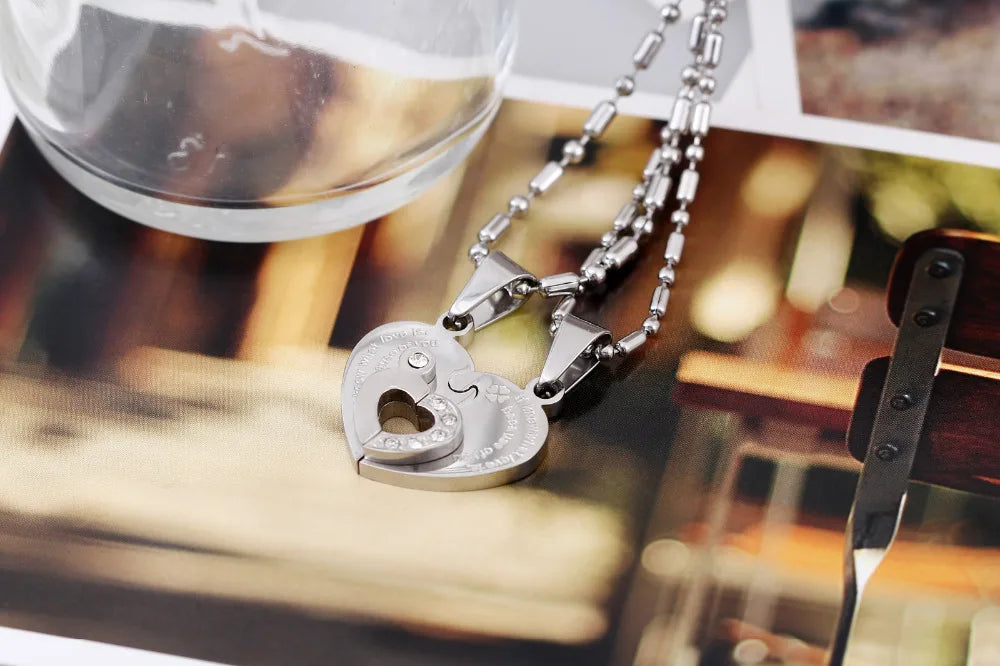 Two Hearts Stainless Steel Couples Necklace Set