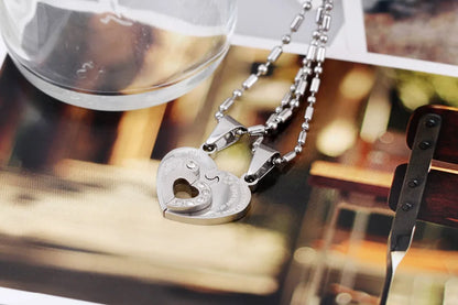 Two Hearts Stainless Steel Couples Necklace Set
