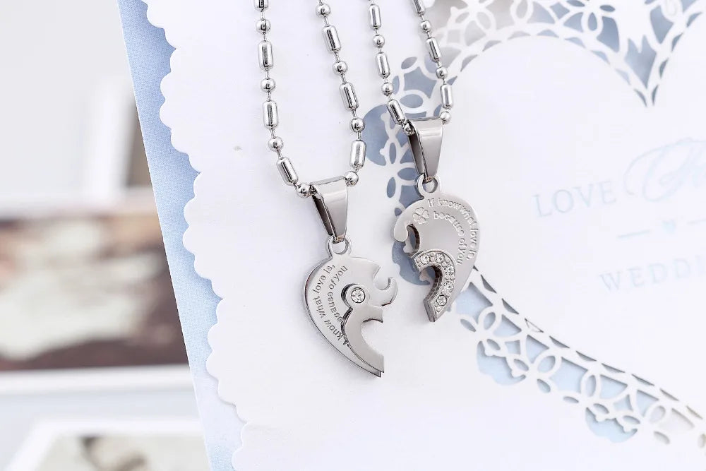 Two Hearts Stainless Steel Couples Necklace Set