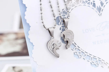 Two Hearts Stainless Steel Couples Necklace Set